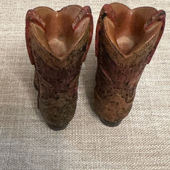 MINI - Western Resin Cowboy Boots - Brown - 4”L x 4”W Decor for home or office. - Picture 6 of 6